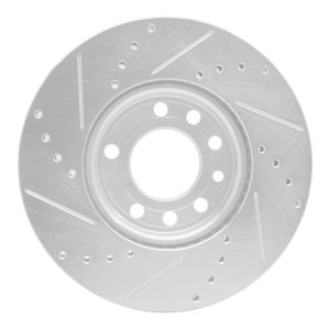 Cadillac BLS Brake Rotor (1) - Front Right - R1 Concepts - Drilled & Slotted - Silver - `03-`11